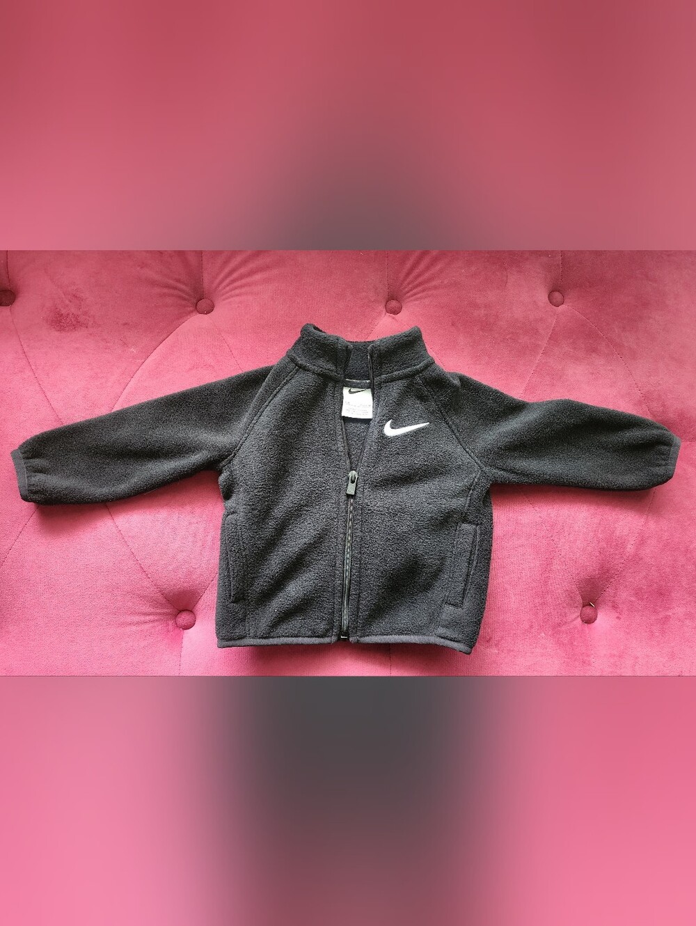 Nike Kids Black Full-Zip Fleece Jacket with White Swoosh